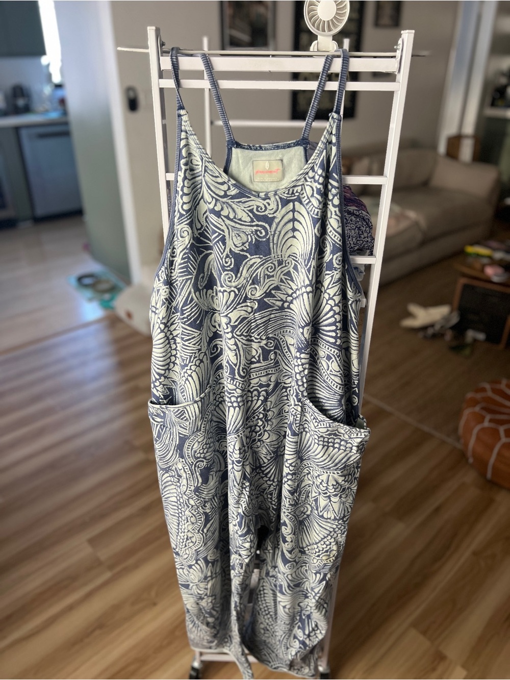 Blue Floral-Print One Piece Jumpsuit by